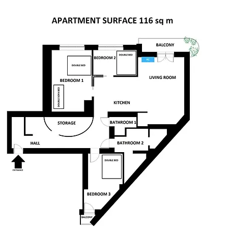 Spacious 3br With Ac In Living Room, 2 Balconies Krakow